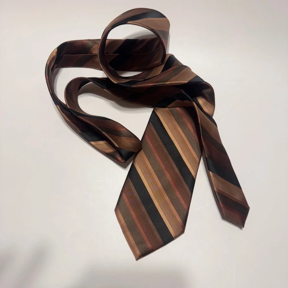 Perry Ellis Portfolio 100% Silk Striped‎ Necktie Men Formal Brown Black